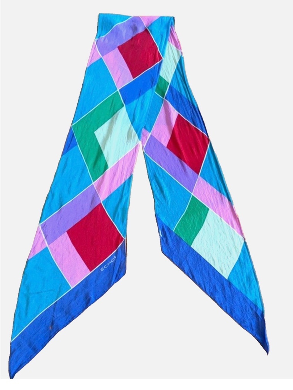 Echo Skinny Scarf Blue Pink Geometric Neck Hair Handbag Scarf Mod Retro Vintage